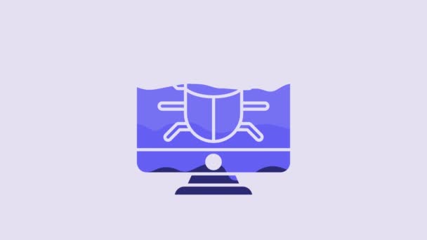 Blue System Bug Monitor Icon Isolated Purple Background Code Bug — 비디오