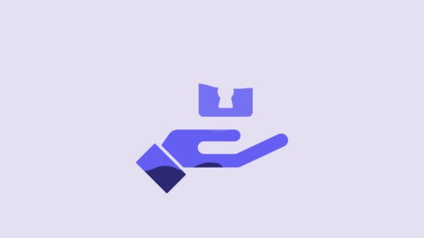 Bloqueo Azul Mano Icono Aislado Sobre Fondo Púrpura Señal Candado — Vídeo de stock