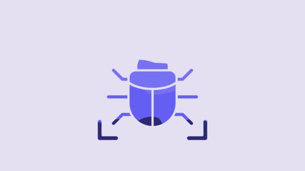 Μπλε Σύστημα Εικονίδιο Έννοια Bug Απομονώνονται Μωβ Φόντο Έντομο Κώδικα — Αρχείο Βίντεο