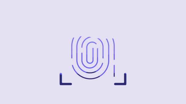 紫色の背景に青い指紋アイコンが分離されています Idアプリのアイコン 身分証明書 タッチId 4Kビデオモーショングラフィックアニメーション — ストック動画