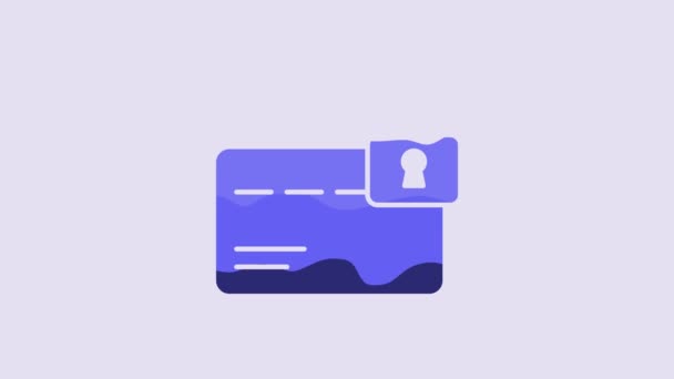 Blue Credit Card Lock Icon Isolated Purple Background Locked Bank — Wideo stockowe