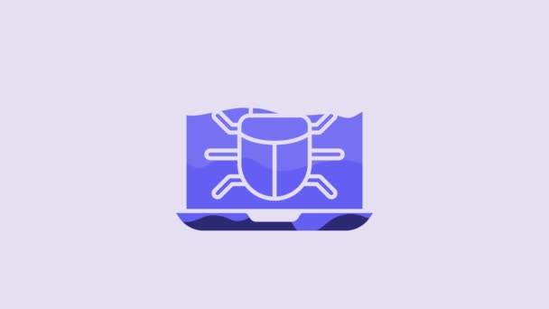 Blue System Bug Monitor Icon Isolated Purple Background Code Bug — Stock videók