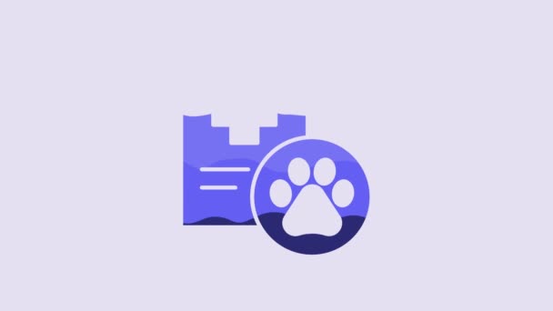 Blaue Zwischenablage Mit Klinischen Krankenakten Haustier Symbol Isoliert Auf Lila — Stockvideo