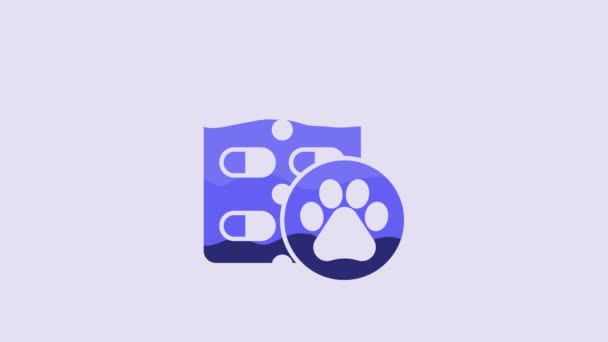 Blauer Hund Pille Symbol Isoliert Auf Lila Hintergrund Verschreibungspflichtige Medizin — Stockvideo