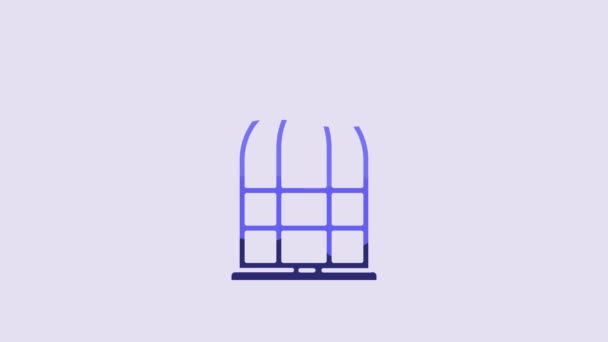 蓝色鸟笼的图标孤立在紫色背景 4K视频运动图形动画 — 图库视频影像
