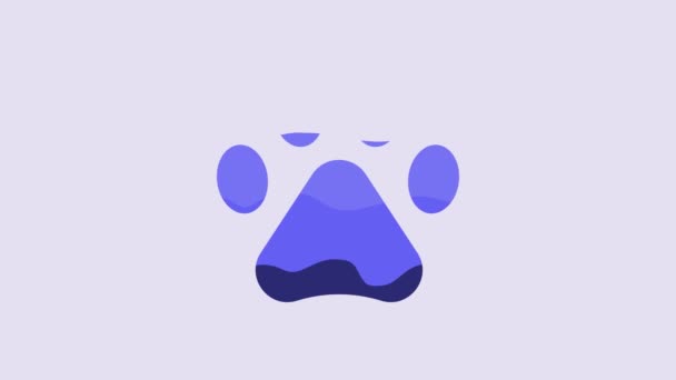 Blue Paw Print Icon Isolated Purple Background Dog Cat Paw — Vídeos de Stock
