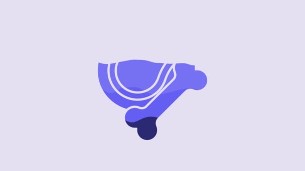 青いペットのおもちゃの骨ゴムとボールのアイコンは 紫色の背景に隔離された 4Kビデオモーショングラフィックアニメーション — ストック動画