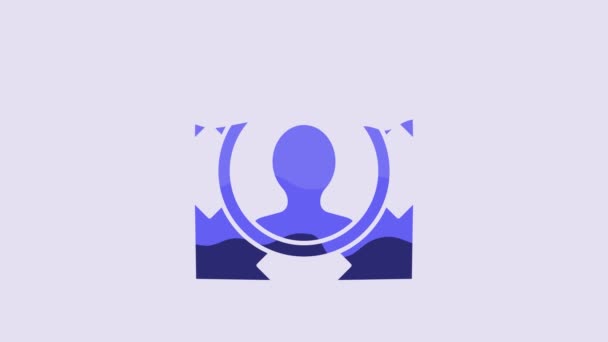 紫色の背景に隔離された青い頭狩りのアイコン 事業目標または雇用契約書 ビジネスのための人材と採用 4Kビデオモーショングラフィックアニメーション — ストック動画