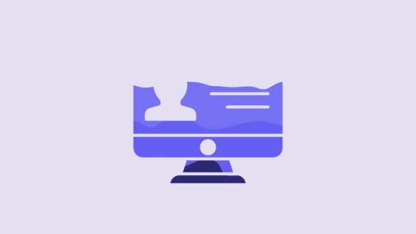 Blue Computer Monitor Resume Icon Isolated Purple Background Application Searching — Vídeo de Stock