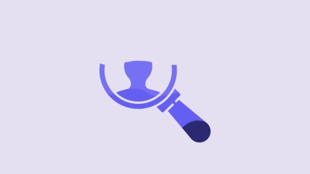 Blue Magnifying Glass Search People Icon Isolated Purple Background Recruitment — Stock video