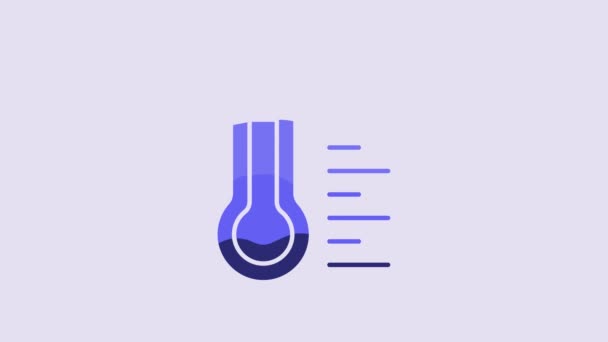 青気象温度計紫の背景に隔離されたアイコンを測定します 高温または低温を示す温度計機器 4Kビデオモーショングラフィックアニメーション — ストック動画
