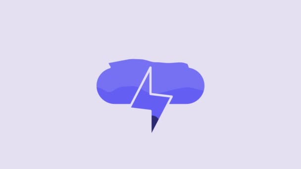 青い嵐のアイコンは紫色の背景に隔離されました 雲と雷の標識 嵐の天気アイコン 4Kビデオモーショングラフィックアニメーション — ストック動画