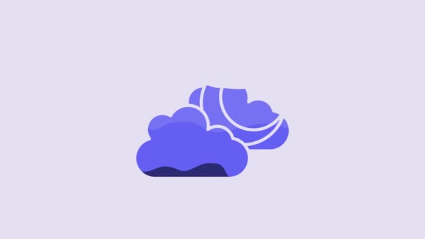 Blue Cloud Moon Icon Isolated Purple Background Cloudy Night Sign — Stockvideo