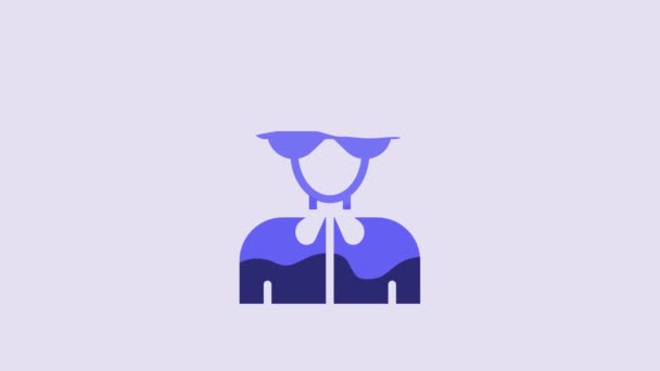 Blaue Silhouette Von Königin Elizabeth Ikone Isoliert Auf Violettem Hintergrund — Stockvideo