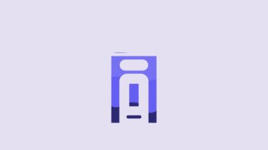 Blue London phone booth icon isolated on purple background. Classic english booth phone in london. English telephone street box. 4K Video motion graphic animation.