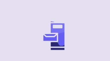 Blue Traditional London mail box icon isolated on purple background. England mailbox icon. Mail postbox. 4K Video motion graphic animation.