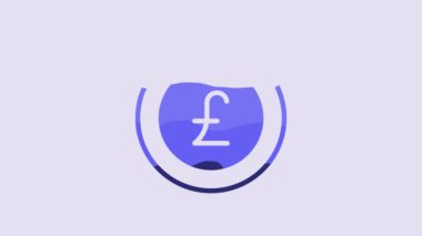 Blue Coin money with pound sterling symbol icon isolated on purple background. Banking currency sign. Cash symbol. 4K Video motion graphic animation.