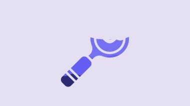 Blue Magnifying glass icon isolated on purple background. Search, focus, zoom, business symbol. 4K Video motion graphic animation.