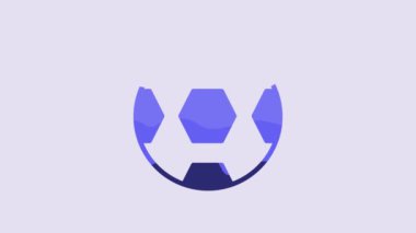 Blue Football ball icon isolated on purple background. Soccer ball. Sport equipment. 4K Video motion graphic animation.