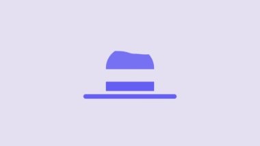 Blue Elegant women hat icon isolated on purple background. 4K Video motion graphic animation.