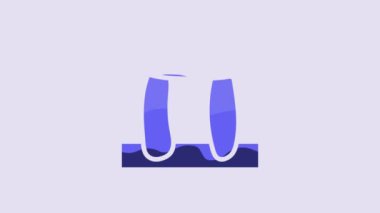 Mavi Stonehenge simgesi mor arkaplanda izole edilmiş. 4K Video hareketli grafik canlandırması.