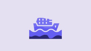 Blue Cruise ship in ocean icon isolated on purple background. Cruising the world. 4K Video motion graphic animation.