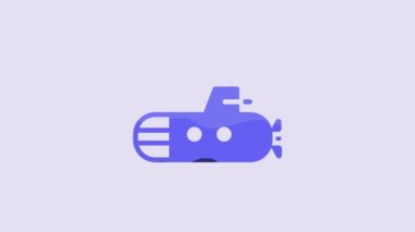 Blue Submarine icon isolated on purple background. Military ship. 4K Video motion graphic animation.