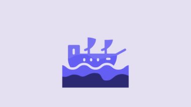Blue Sailboat or sailing ship icon isolated on purple background. Sail boat marine cruise travel. 4K Video motion graphic animation.