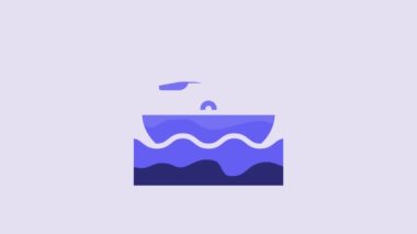 Blue Boat with oars icon isolated on purple background. Water sports, extreme sports, holiday, vacation, team building. 4K Video motion graphic animation.