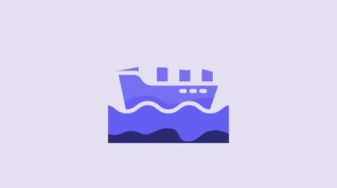 Blue Cargo ship with boxes delivery service icon isolated on purple background. Delivery, transportation. Freighter with parcels, boxes, goods. 4K Video motion graphic animation.