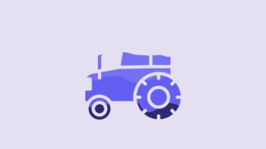 Blue Tractor icon isolated on purple background. 4K Video motion graphic animation.