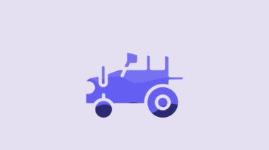 Blue Tractor icon isolated on purple background. 4K Video motion graphic animation.