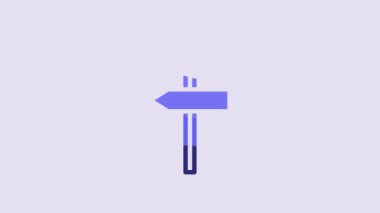 Blue Road traffic sign. Signpost icon isolated on purple background. Pointer symbol. Street information sign. Direction sign. 4K Video motion graphic animation.