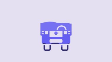 Blue Bus icon isolated on purple background. Transportation concept. Bus tour transport sign. Tourism or public vehicle symbol. 4K Video motion graphic animation.