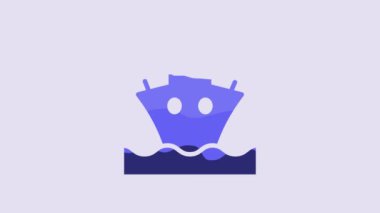 Blue Cargo ship icon isolated on purple background. 4K Video motion graphic animation.