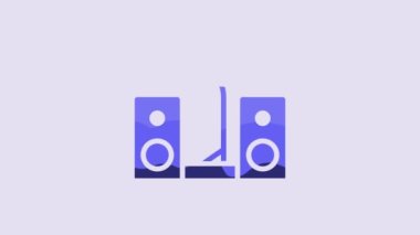 Blue Home stereo with two speaker s icon isolated on purple background. Music system. 4K Video motion graphic animation.