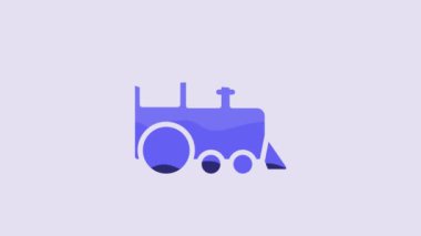 Blue Toy train icon isolated on purple background. 4K Video motion graphic animation.