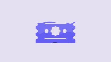 Blue Ticket icon isolated on purple background. Amusement park. 4K Video motion graphic animation.