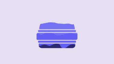 Blue Burger icon isolated on purple background. Hamburger icon. Cheeseburger sandwich sign. Fast food menu. 4K Video motion graphic animation.