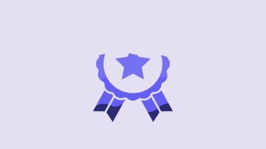 Blue Medal with star icon isolated on purple background. Winner achievement sign. Award medal. 4K Video motion graphic animation.