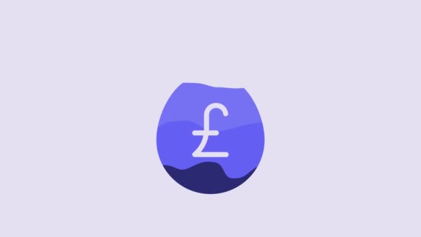 蓝色钱袋与英镑图标隔离紫色背景 英镑的货币符号 4K视频运动图形动画 — 图库视频影像