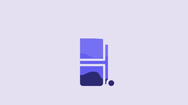 蓝色高尔夫球袋 球杆图标隔离在紫色背景 4K视频运动图形动画 — 图库视频影像