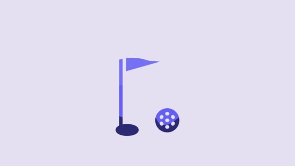 Blue Golf Flag Icon Isolated Purple Background Golf Equipment Accessory — ストック動画