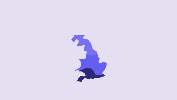 Ikona Mapy Niebieskiej Anglii Odizolowana Fioletowym Tle Animacja Graficzna Ruchu — Wideo stockowe