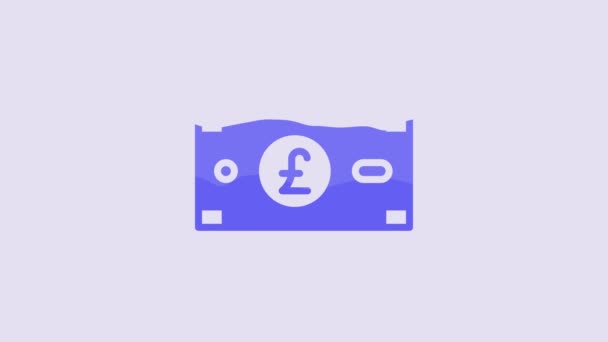 Blue Pound Sterling Money Icon Isolated Purple Background Pound Gbp — Video Stock