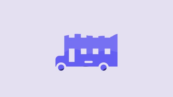 Icône Bus Bleu Deux Étages Isolée Sur Fond Violet Bus — Video