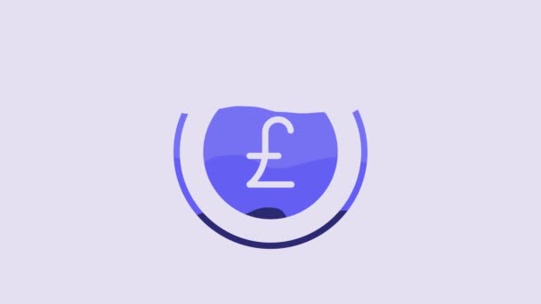 蓝色硬币与英镑的纯色符号图标隔离在紫色背景 银行货币标志 现金符号 4K视频运动图形动画 — 图库视频影像
