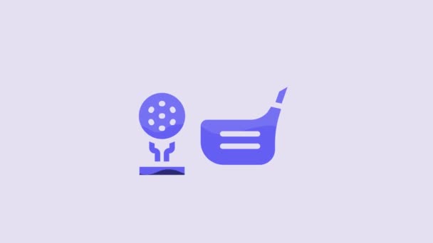 Blue Golf Flag Golf Ball Tee Icon Isolated Purple Background — ストック動画
