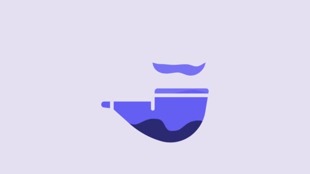 Blue Smoking Pipe Smoke Icon Isolated Purple Background Tobacco Pipe — ストック動画