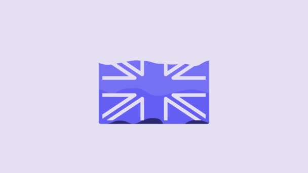 Blauwe Vlag Van Groot Brittannië Pictogram Geïsoleerd Paarse Achtergrond Een — Stockvideo